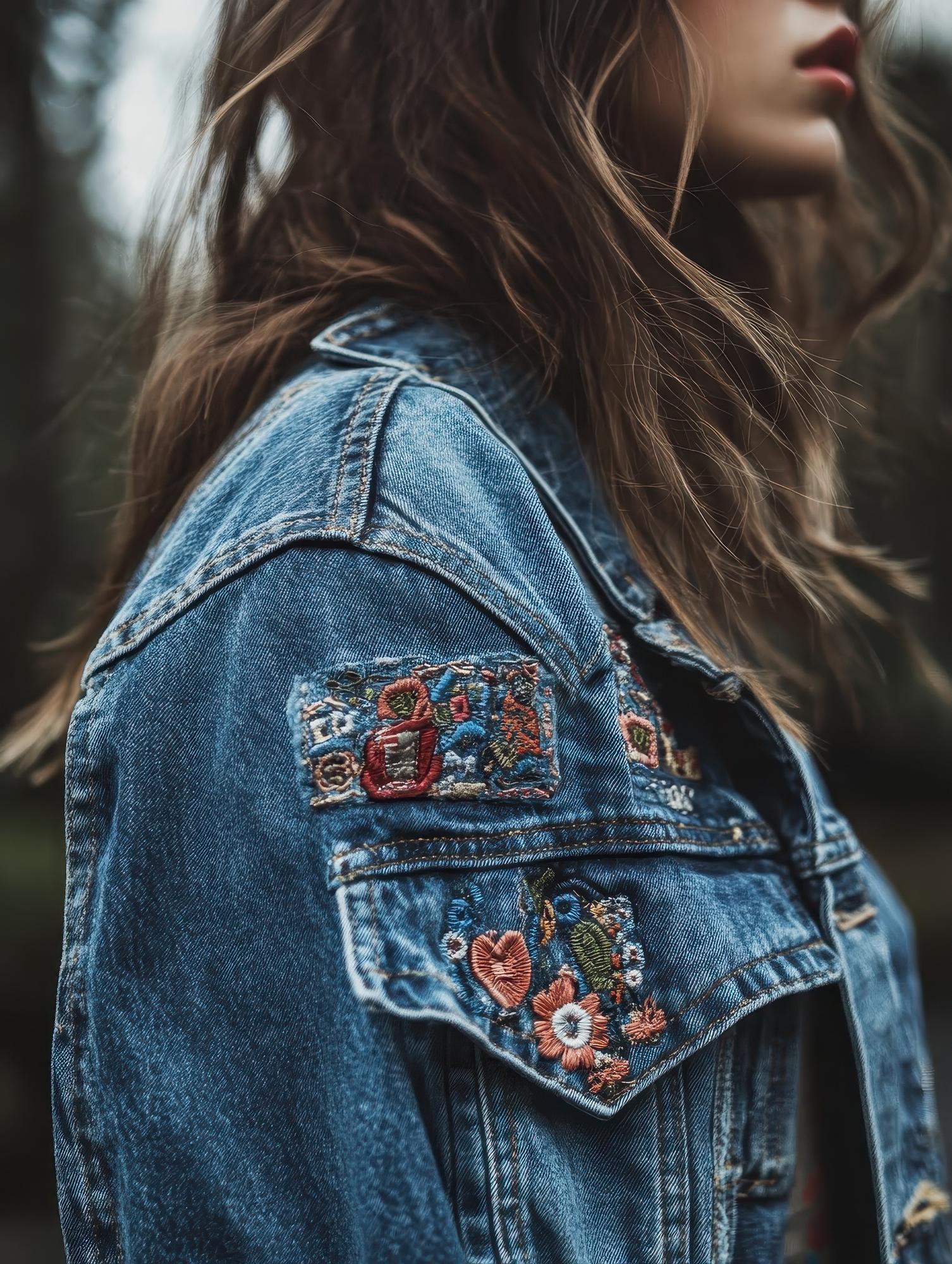 Asymmetric composition: embroidered patch on denim